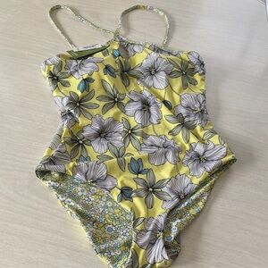 Reversable aqua de La vie en rose Floral Yellow One-Piece Swimsuit vacation